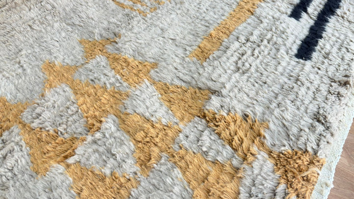 Custom  Modern Beni Mrirt Moroccan Rug – Mustard & Black Wool