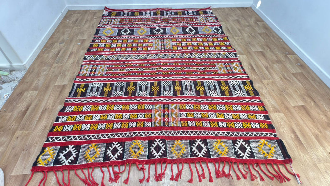 Custom Red Moroccan Kilim Rug – Handmade Flatweave Wool Carpet