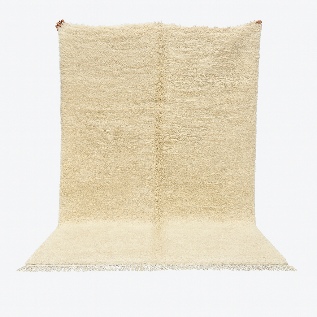 Beige rug with textured pattern on a white background