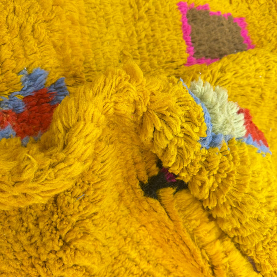 Yellow Moroccan Rug – Handmade Wool Berber Carpet with Colorful Motifs