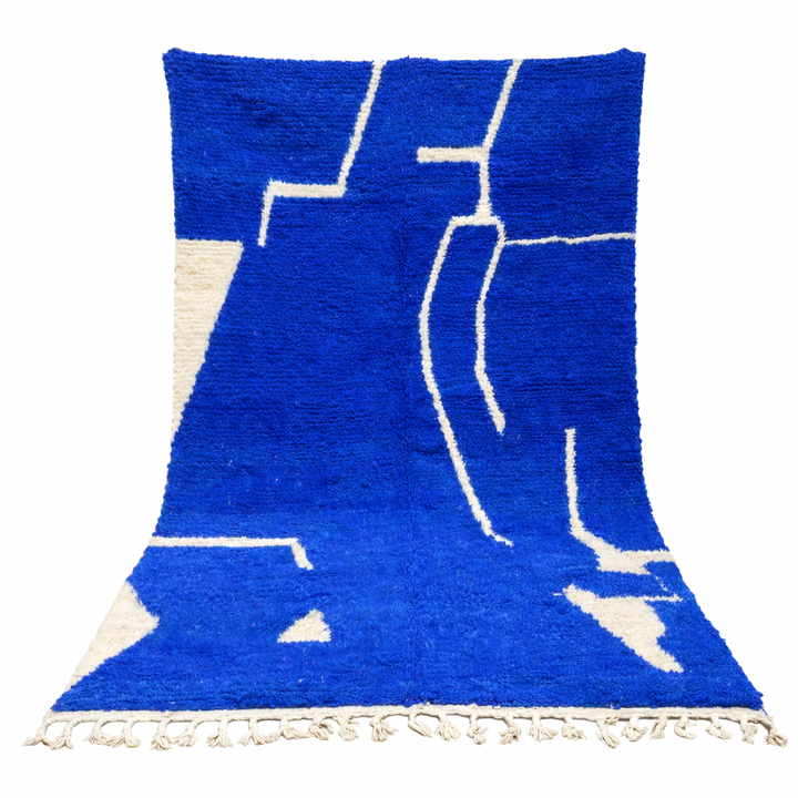 blue moroccan wool rug with minimal berber abstract line pattern handmade