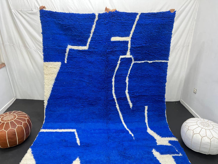 blue moroccan wool rug with minimal berber abstract line pattern handmade
