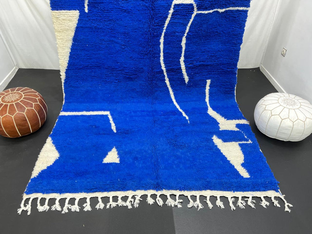 blue moroccan wool rug with minimal berber abstract line pattern handmade