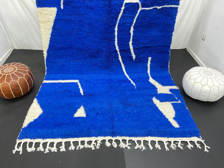 blue moroccan wool rug with minimal berber abstract line pattern handmade
