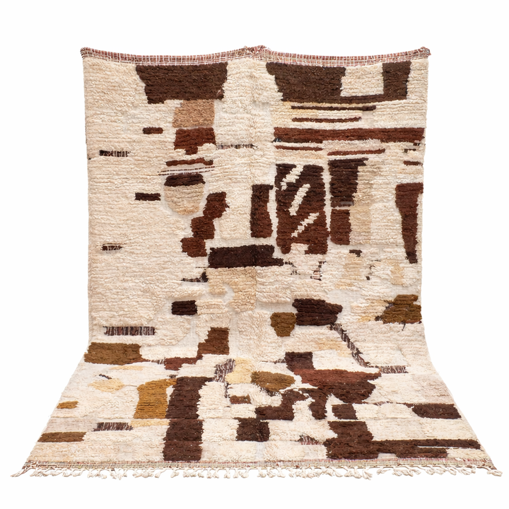 Abstract brown Moroccan Azilal wool rug with earth-tone geometric pattern