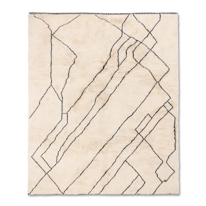 Abstract Line Moroccan Wool Rug – Handmade Cream and Black Design