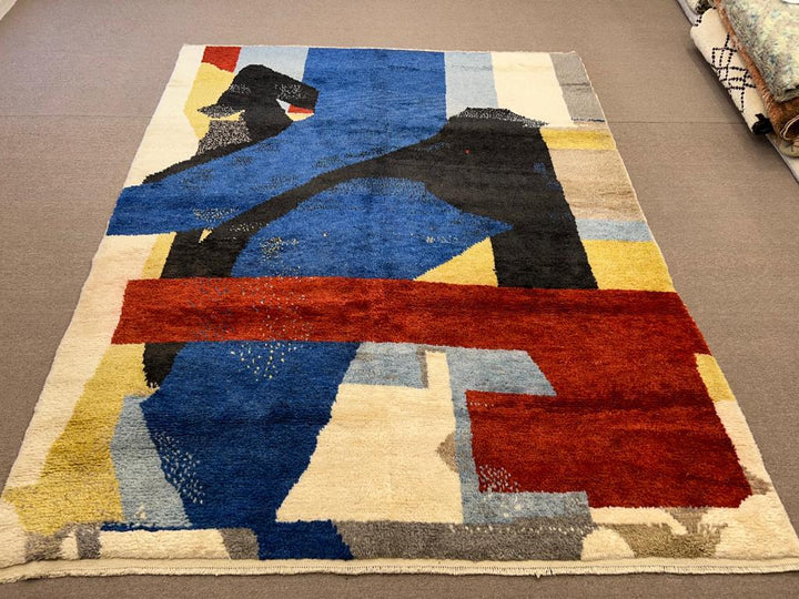 Abstract Modern Beni Mrirt Rug – Handwoven Moroccan Wool Art Piece