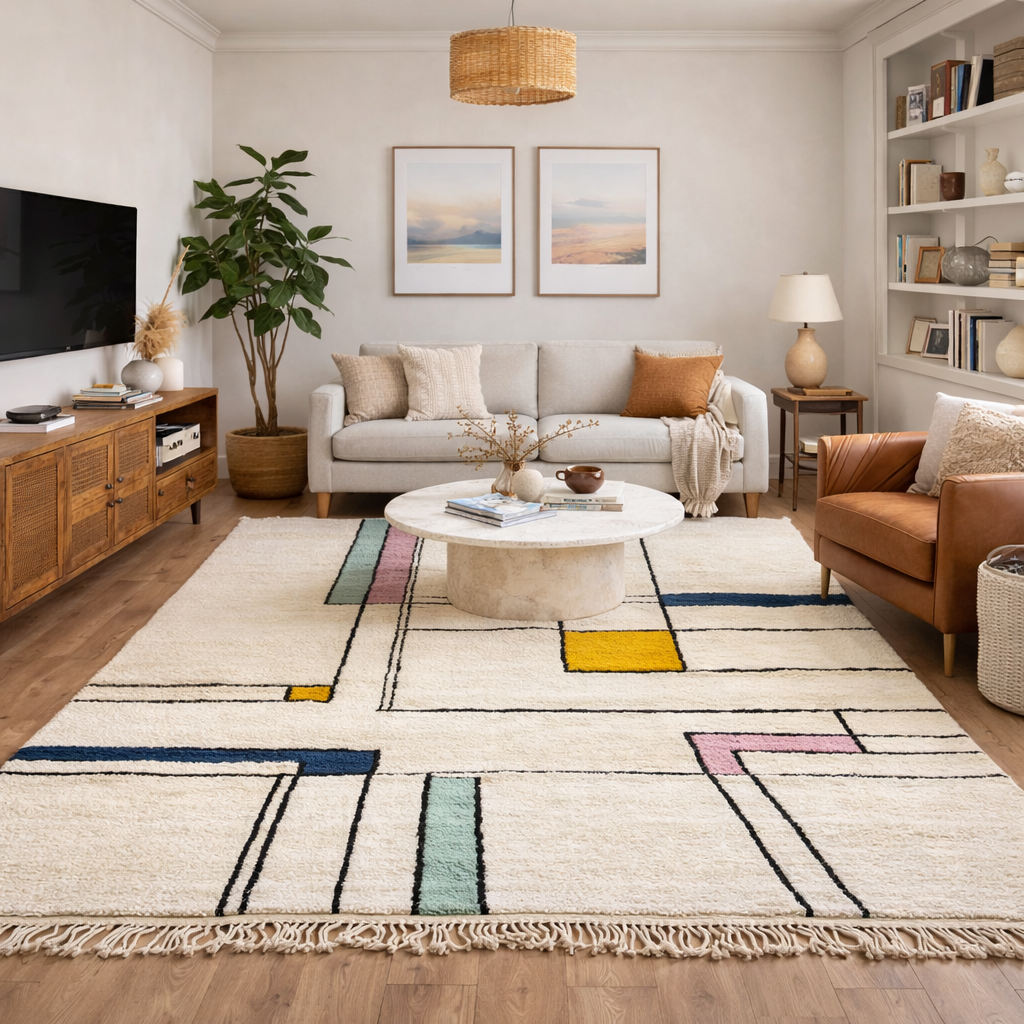 abstract moroccan wool rug colorful geometric berber carpet handmade morocco