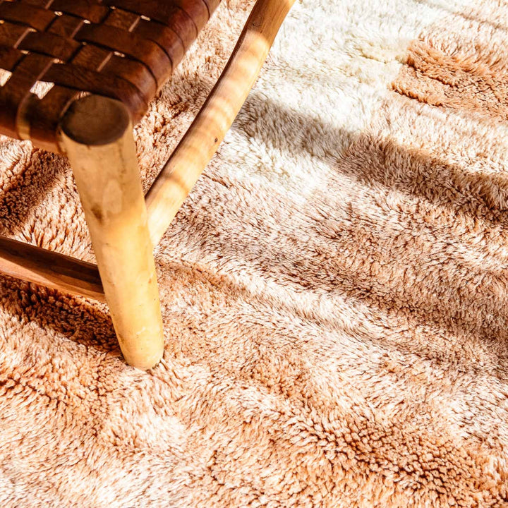 Abstract Peach & Navy Handmade Wool Rug – Moroccan Design