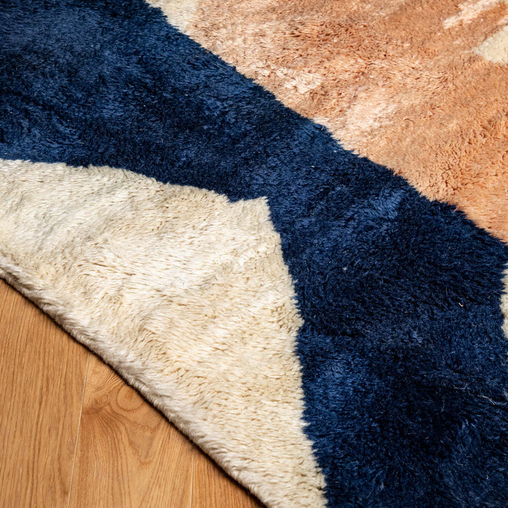 Abstract Peach & Navy Handmade Wool Rug – Moroccan Design