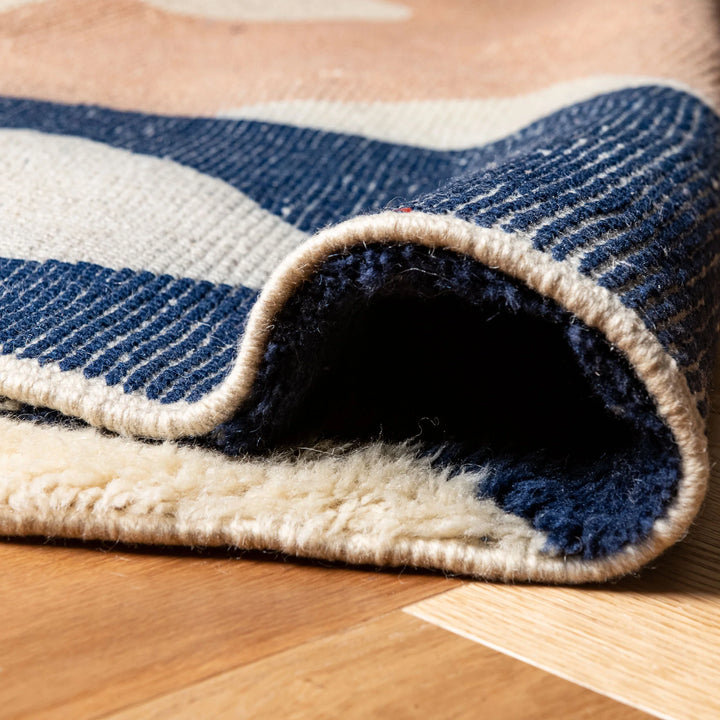 Abstract Peach & Navy Handmade Wool Rug – Moroccan Design