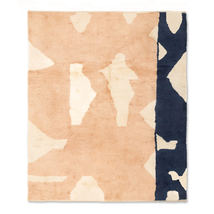 Abstract Peach & Navy Handmade Wool Rug – Moroccan Design