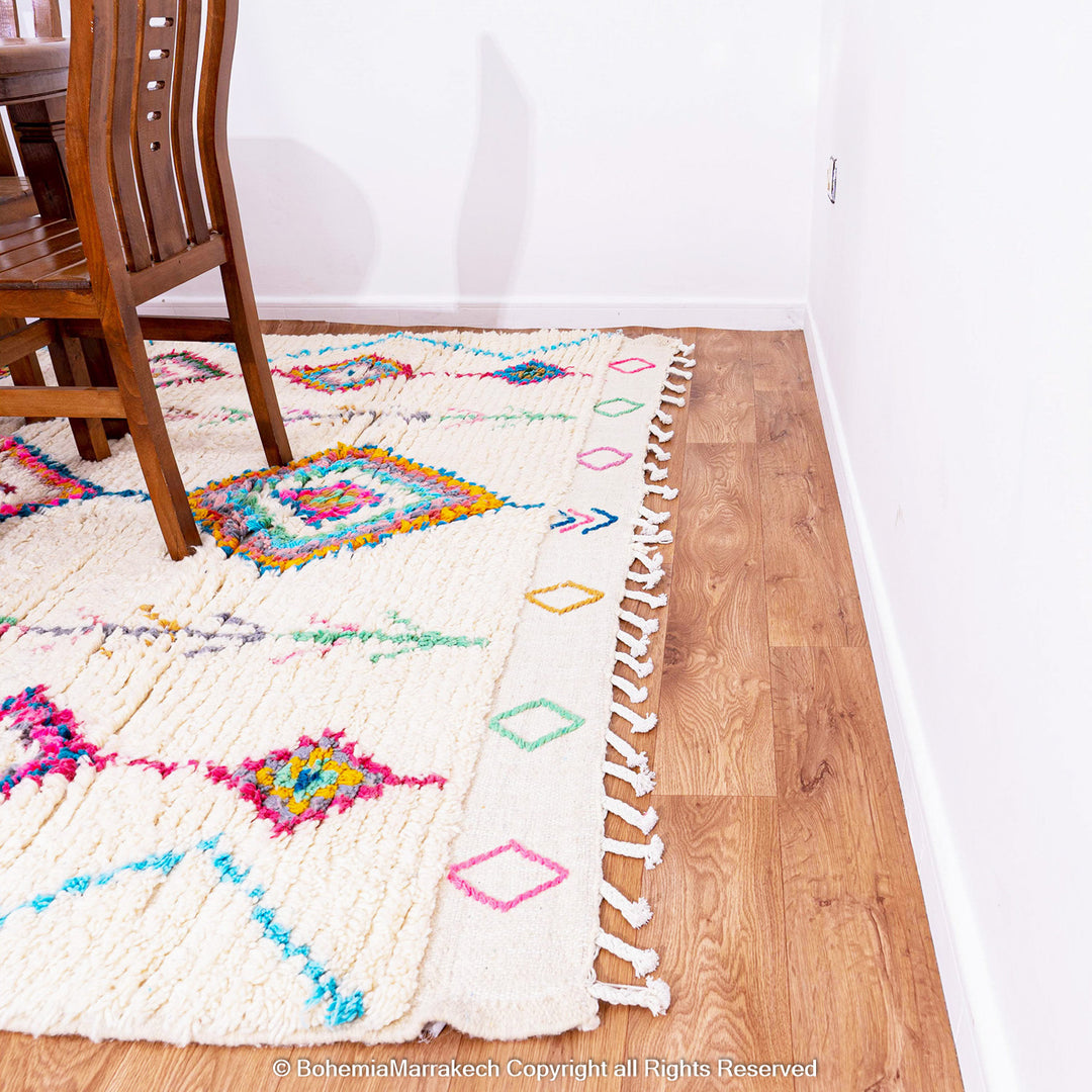 Colorful Boujaad Moroccan Rug with diamond motifs – handmade wool rug