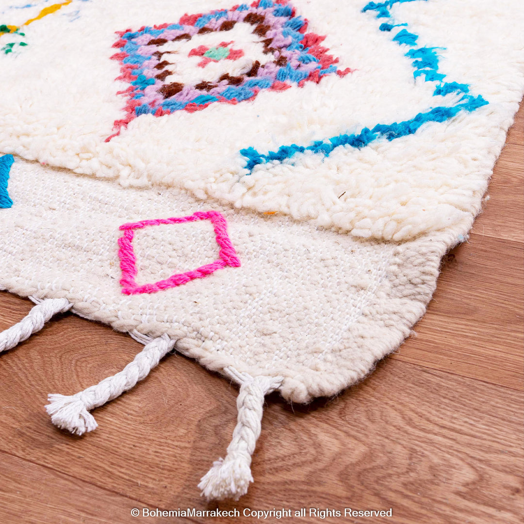 Colorful Boujaad Moroccan Rug with diamond motifs – handmade wool rug