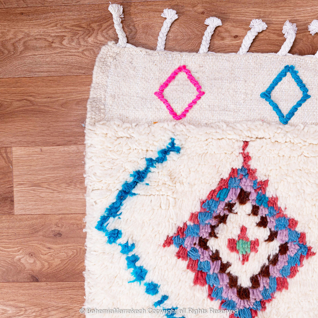 Colorful Boujaad Moroccan Rug with diamond motifs – handmade wool rug