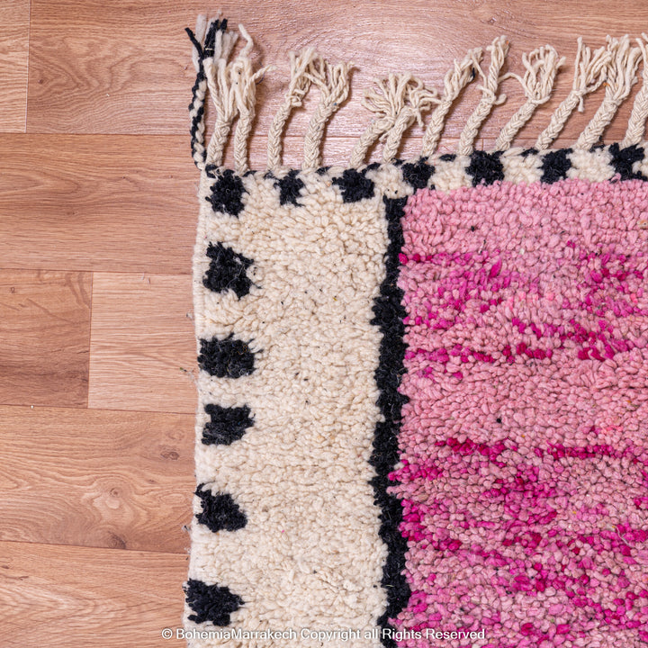 Handmade multicolored Moroccan Boujaad rug with geometric patchwork in wool