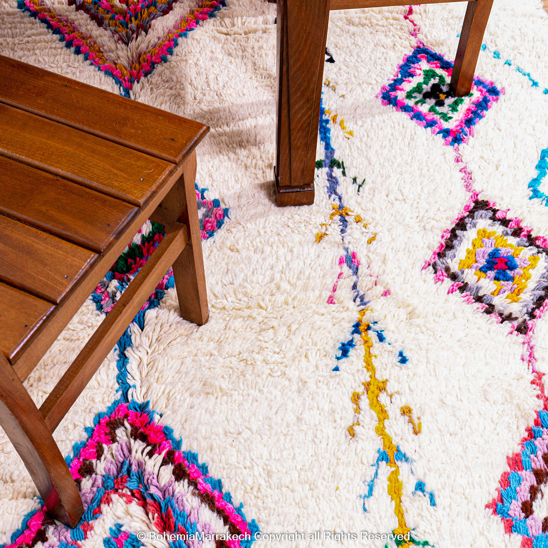 Colorful Boujaad Moroccan Rug with diamond motifs – handmade wool rug
