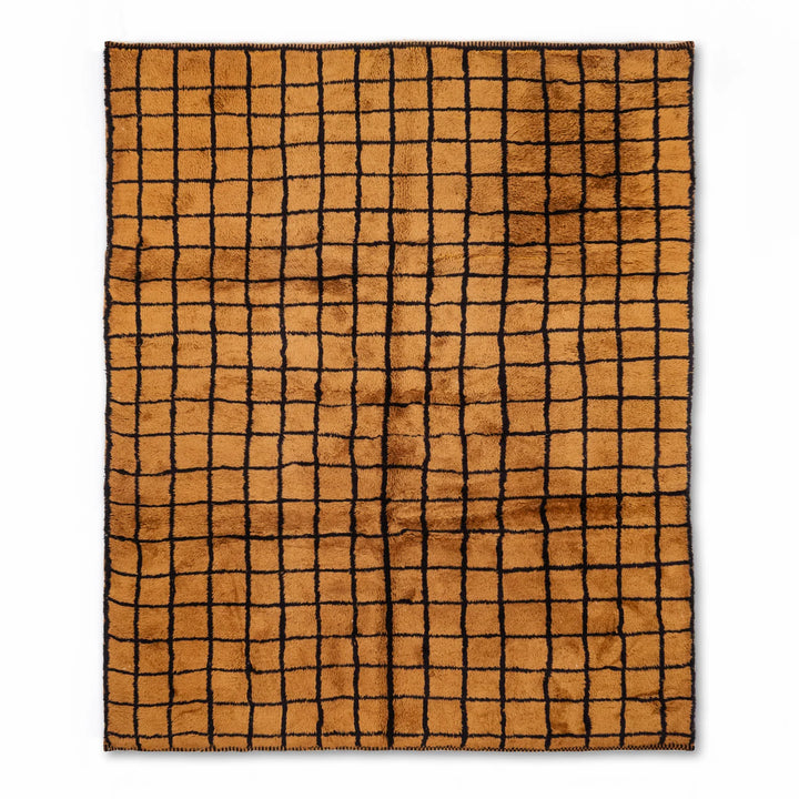 Amber Grid Pattern Moroccan Wool Rug – Handmade & Modern