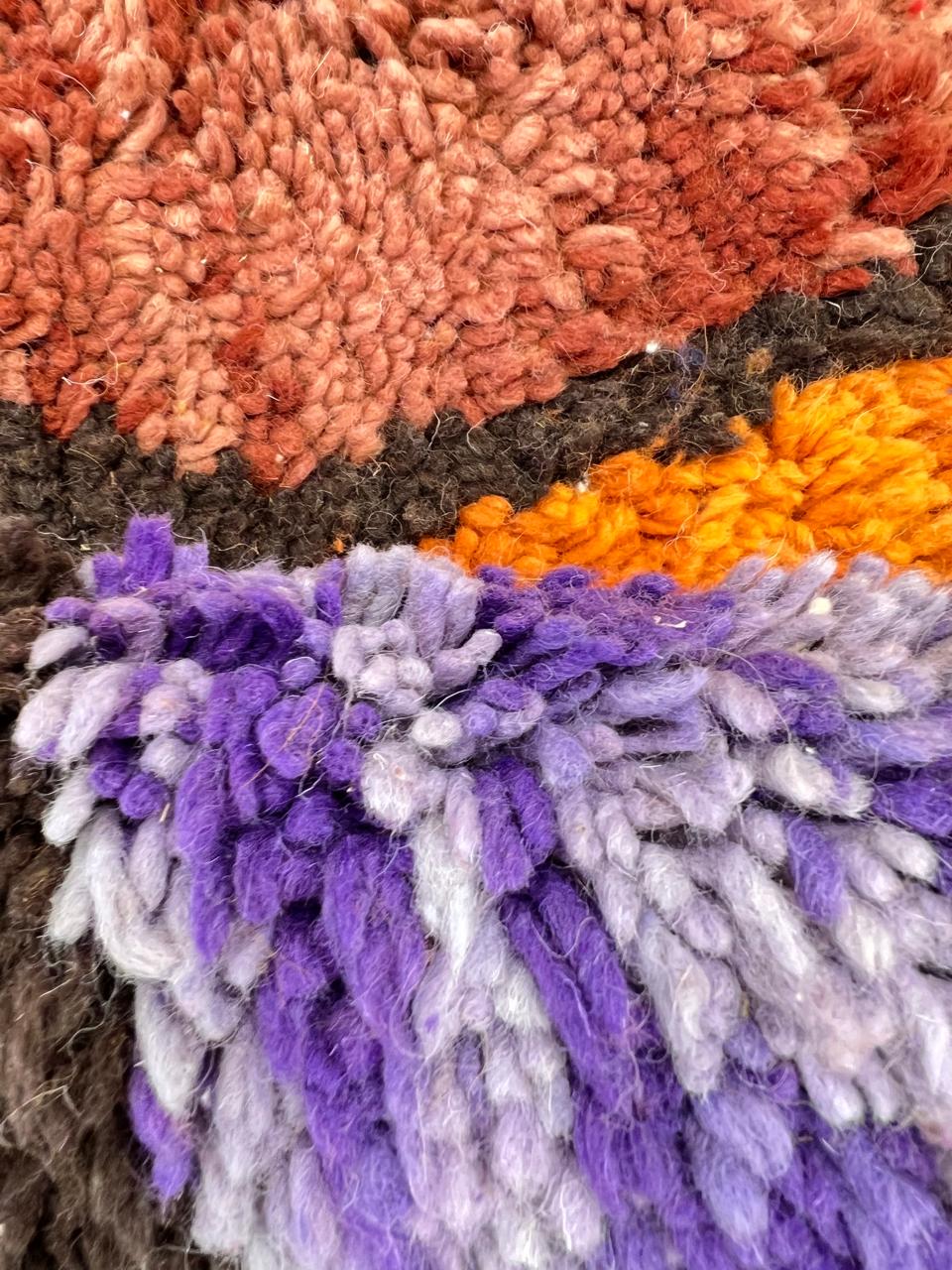 Abstract Moroccan runner rug handmade from wool with vertical color blocks in warm earthy tones