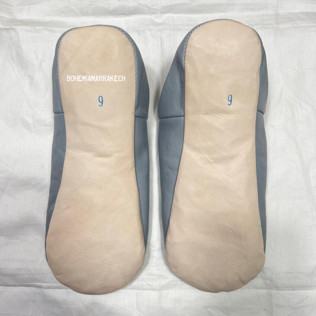 Minimalist Gray Moroccan babouche slippers made from genuine leather