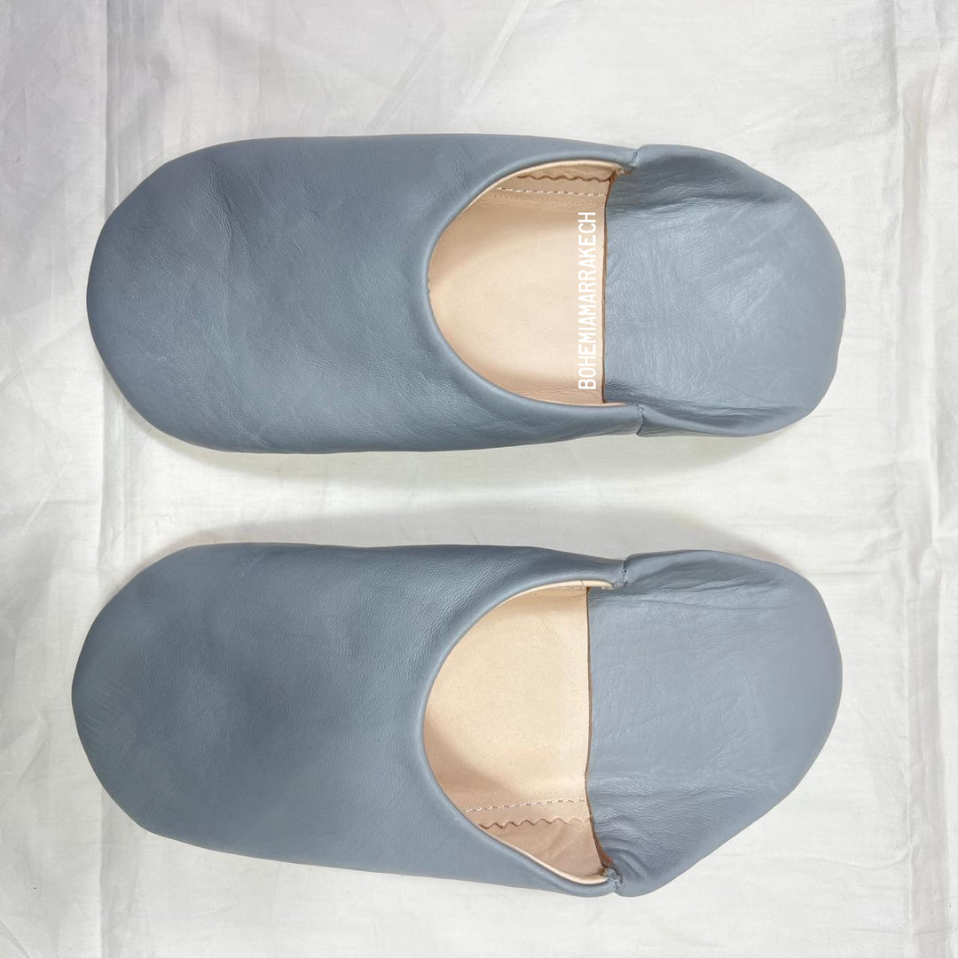 Minimalist Gray Moroccan babouche slippers made from genuine leather