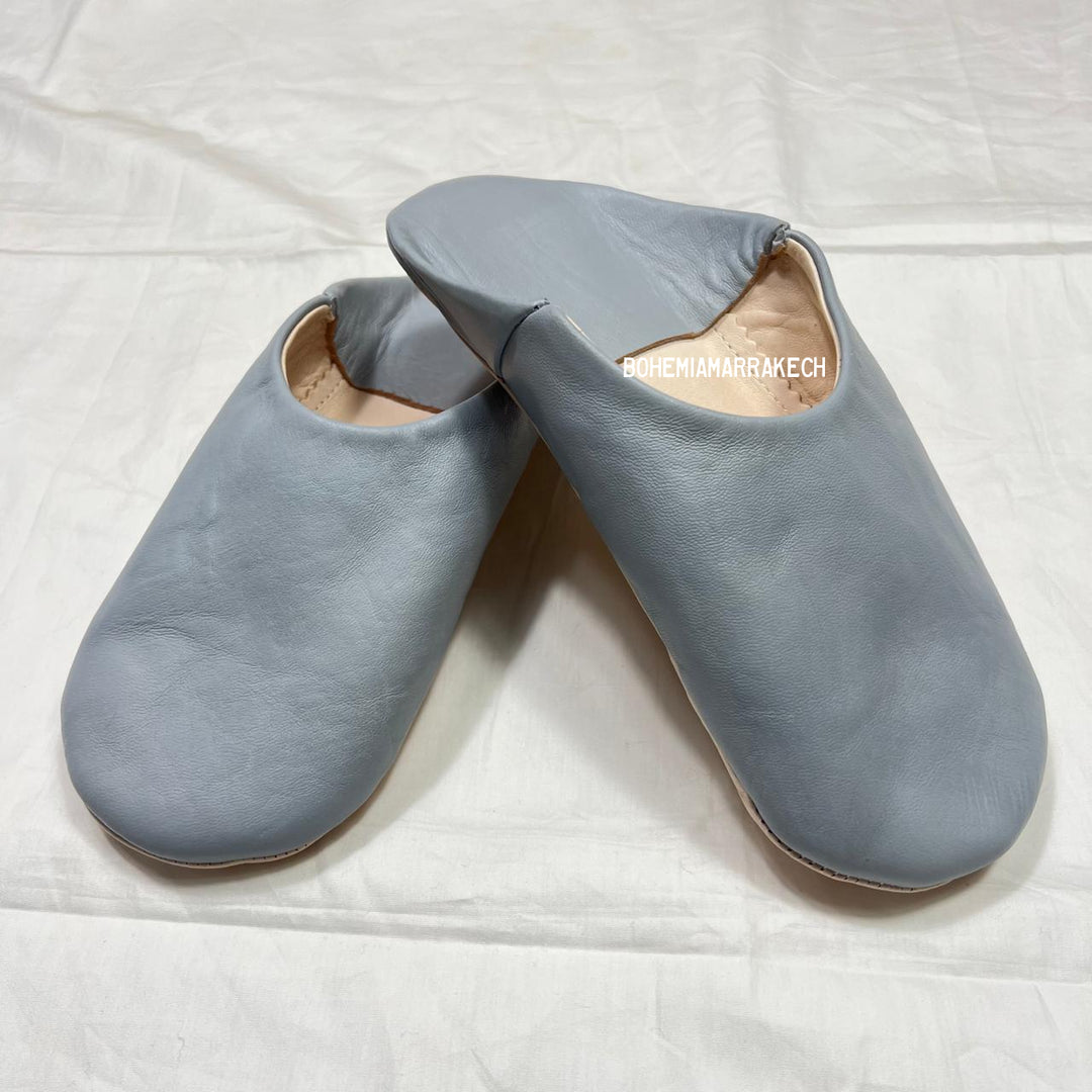 Minimalist Gray Moroccan babouche slippers made from genuine leather