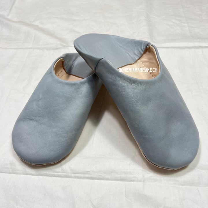 Minimalist Gray Moroccan babouche slippers made from genuine leather