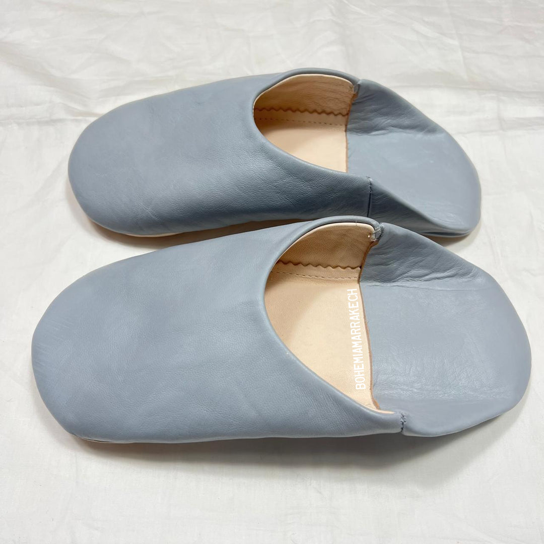Minimalist Gray Moroccan babouche slippers made from genuine leather
