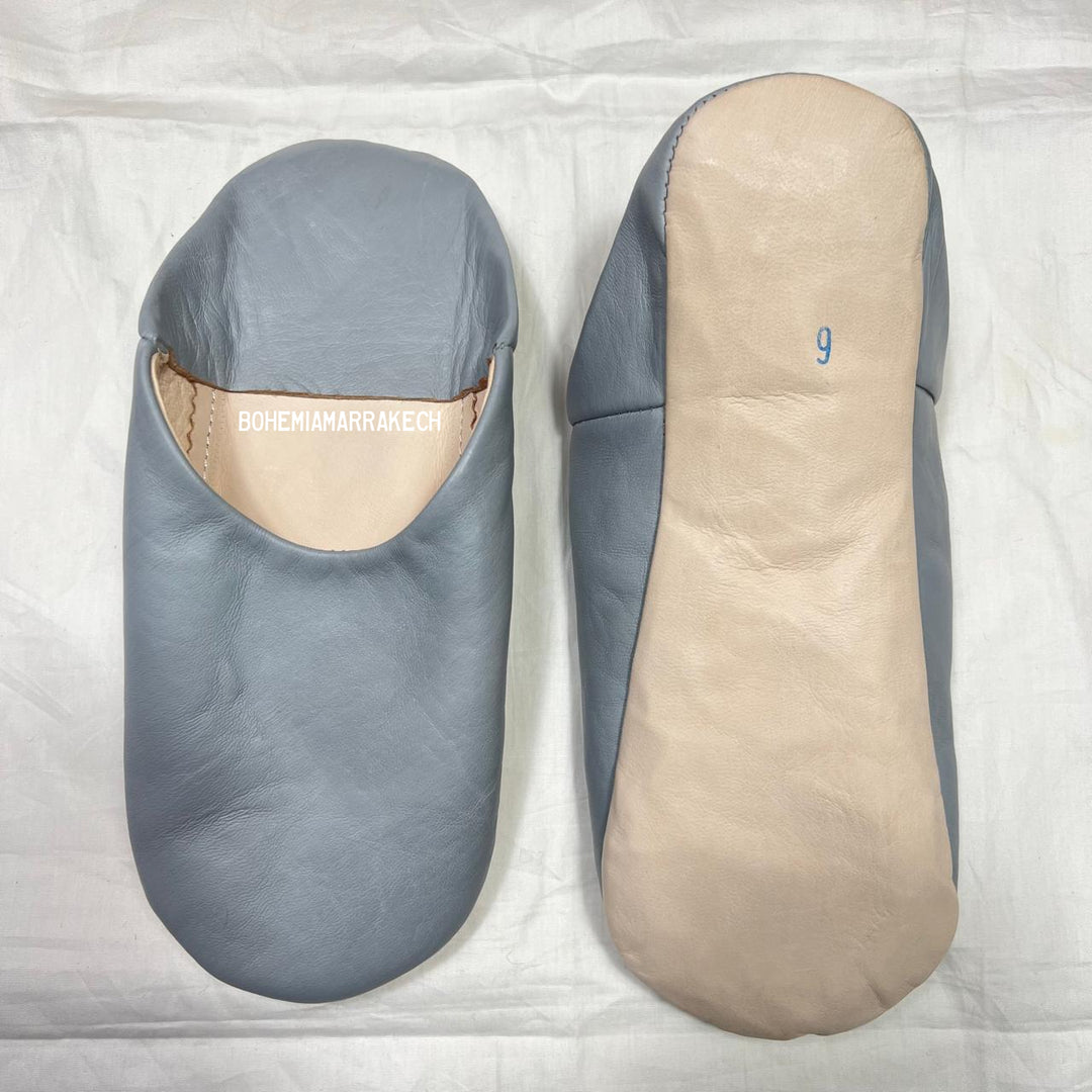 Minimalist Gray Moroccan babouche slippers made from genuine leather