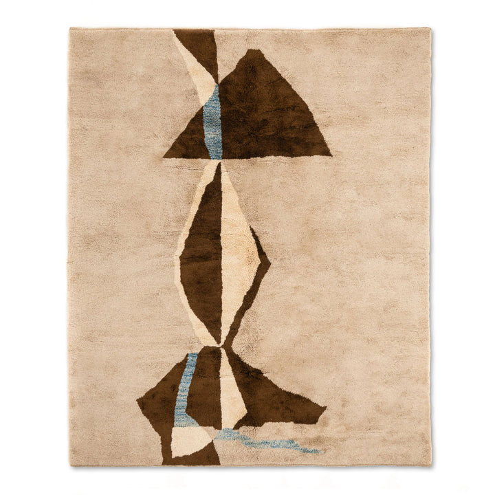 Beige Moroccan Wool Rug with Abstract Geometric Motif