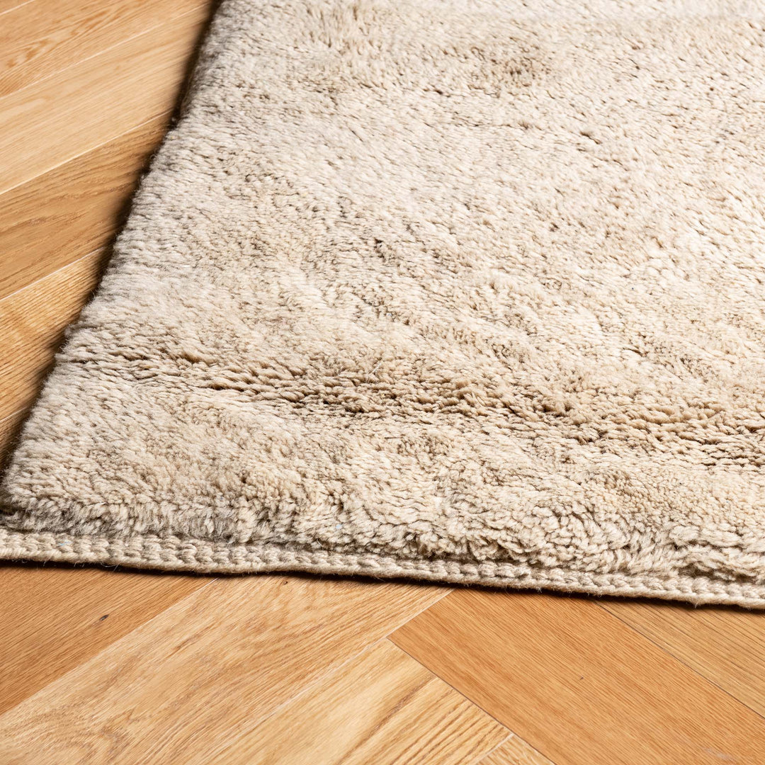Beige Moroccan Wool Rug with Abstract Geometric Motif