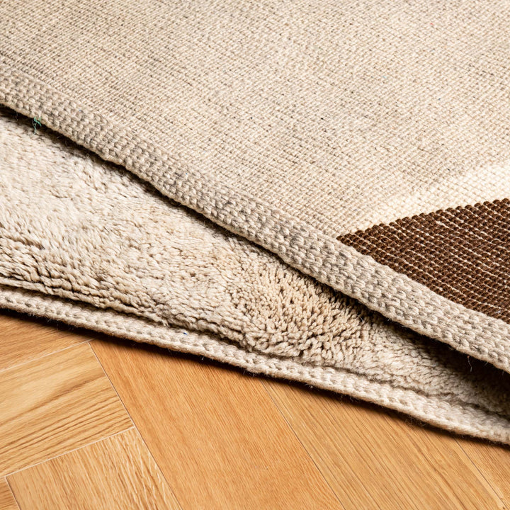 Beige Moroccan Wool Rug with Abstract Geometric Motif