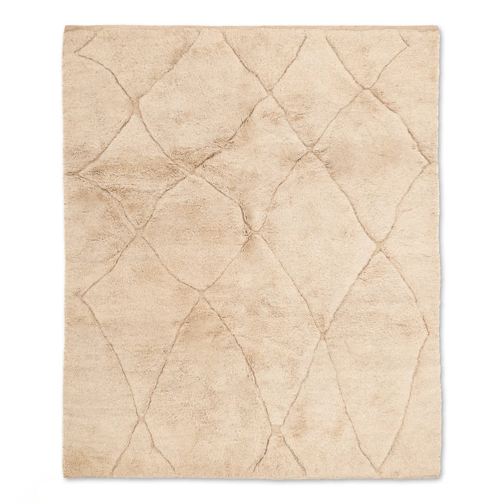 Beige Moroccan Wool Rug with Subtle Diamond Lattice Design