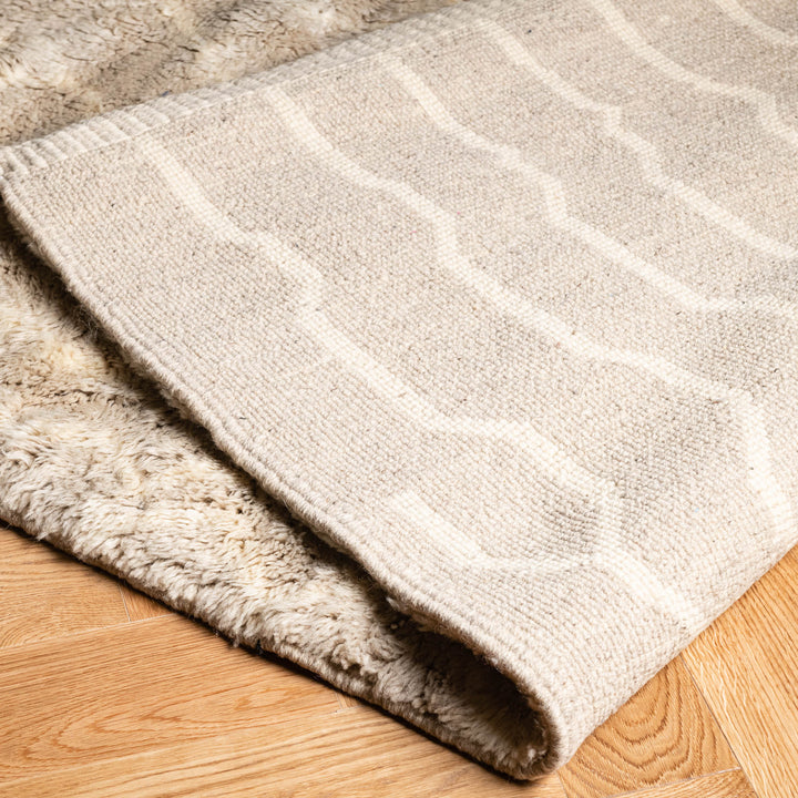 Beige Moroccan Wool Rug with Wavy Shaved Pattern