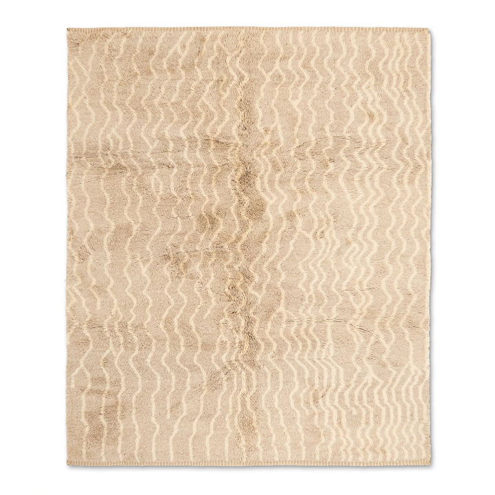 Beige Moroccan Wool Rug with Wavy Shaved Pattern