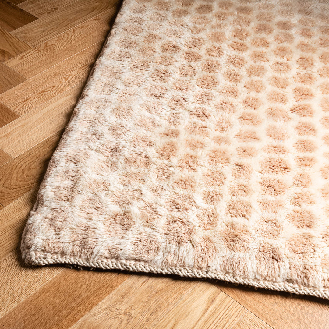 Beige Moroccan Wool Runner Rug with Honeycomb Pattern