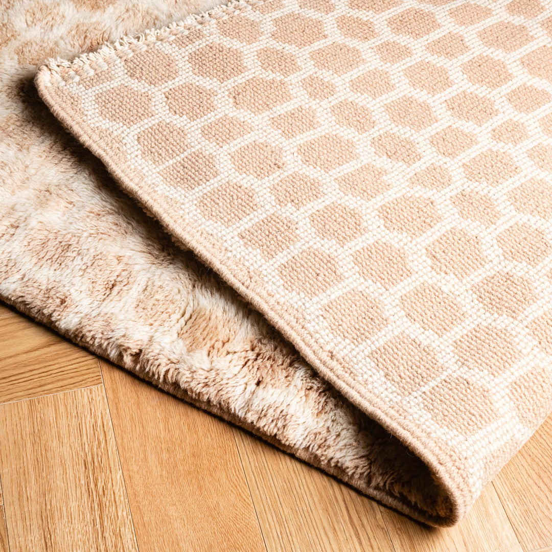 Beige Moroccan Wool Runner Rug with Honeycomb Pattern