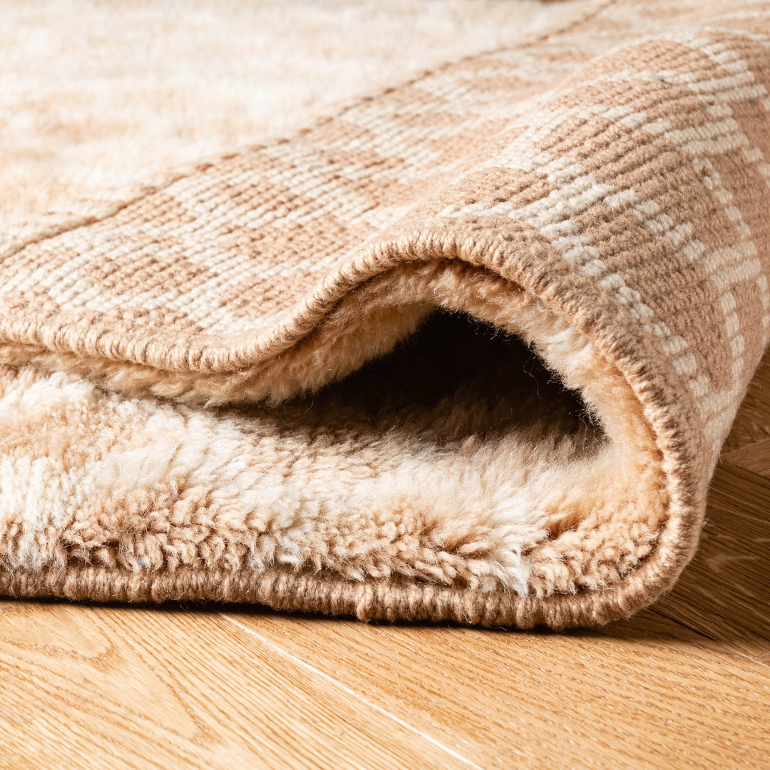 Beige Moroccan Wool Runner Rug with Honeycomb Pattern