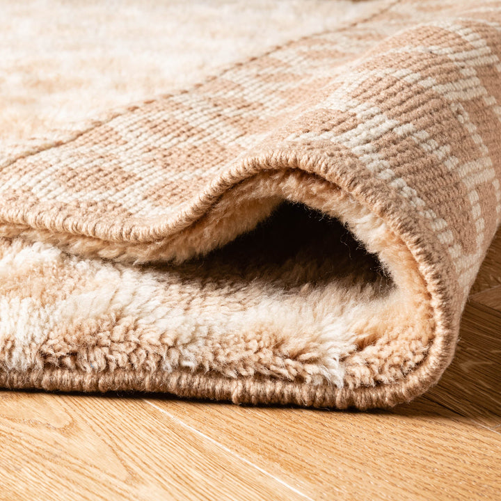 Beige Moroccan Wool Runner Rug with Honeycomb Pattern
