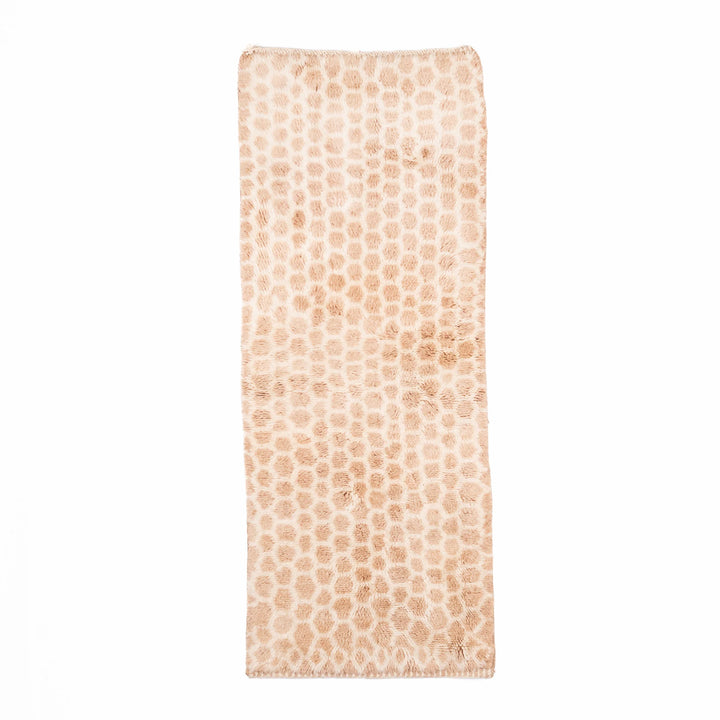Beige Moroccan Wool Runner Rug with Honeycomb Pattern