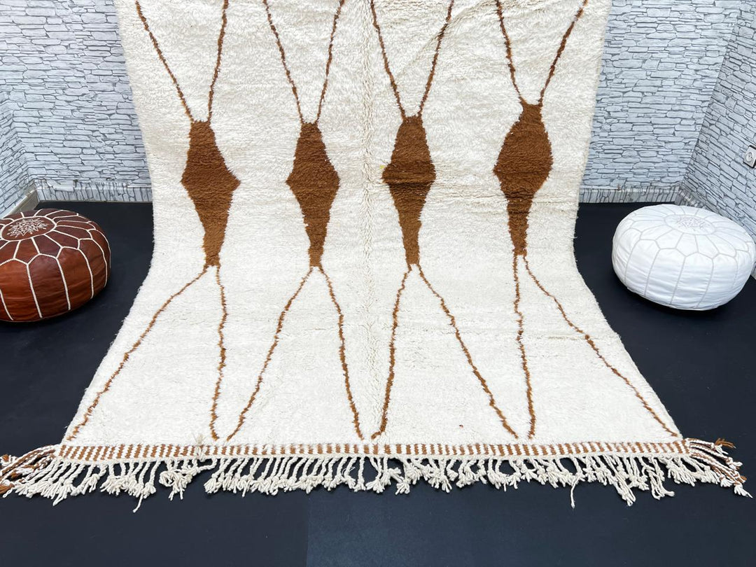 Beige and Brown Moroccan Wool Rug – Handmade Beni Mrirt Carpet