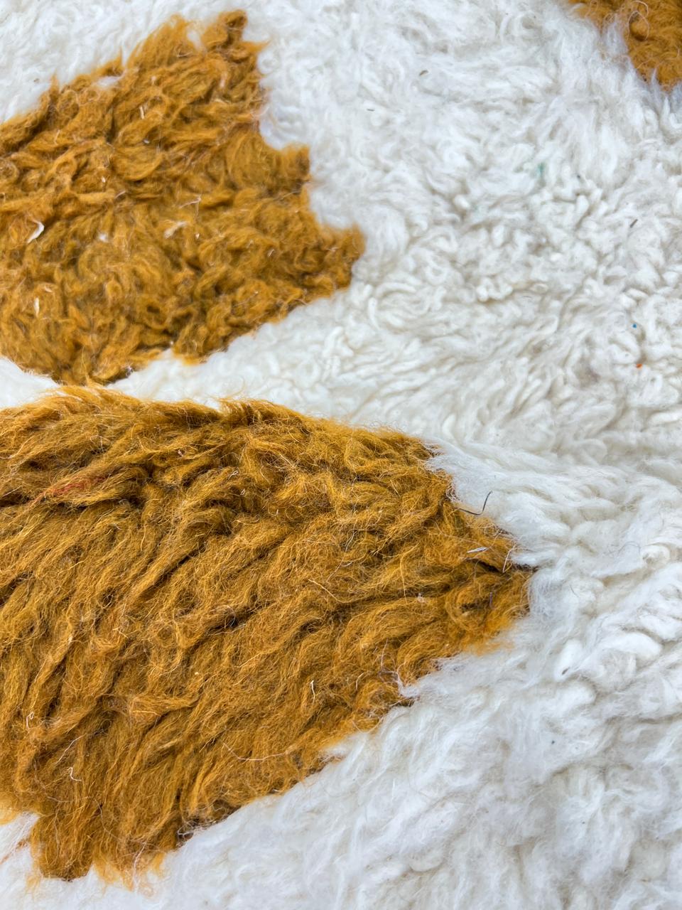 Beige and Mustard Moroccan Wool Rug – Handmade Checker Design