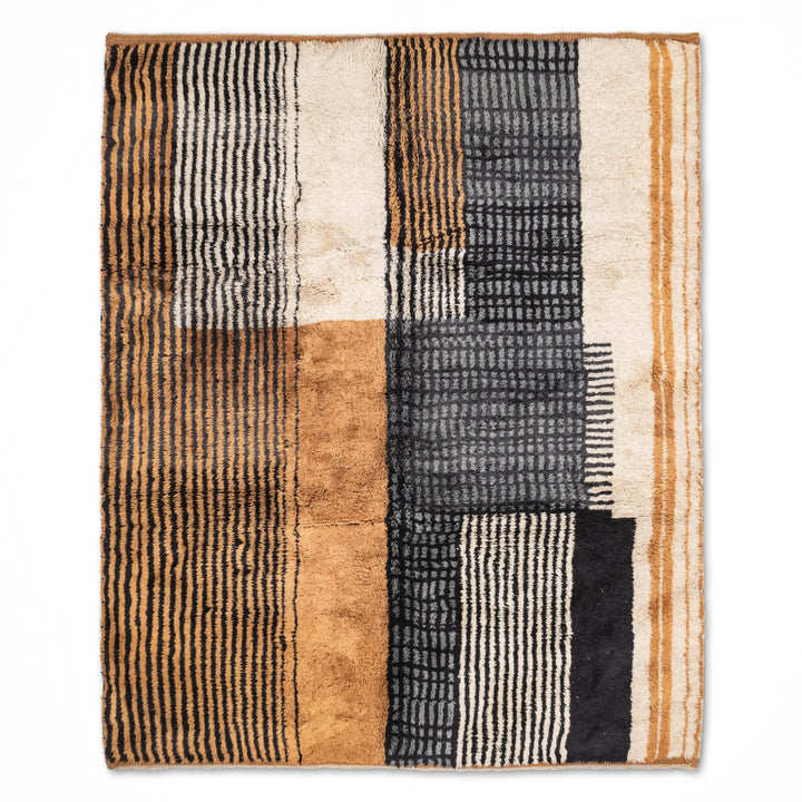 Beni Mrirt Wool Rug – Modern Grid & Stripe Design
