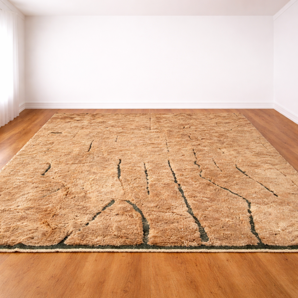 Beni Mrirt Wool Rug – Beige with Black Berber Motifs