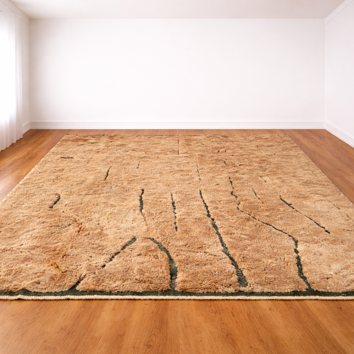 Beni Mrirt Wool Rug – Beige with Black Berber Motifs