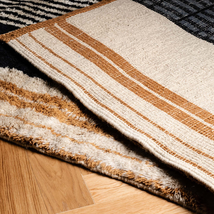 Beni Mrirt Wool Rug – Modern Grid & Stripe Design