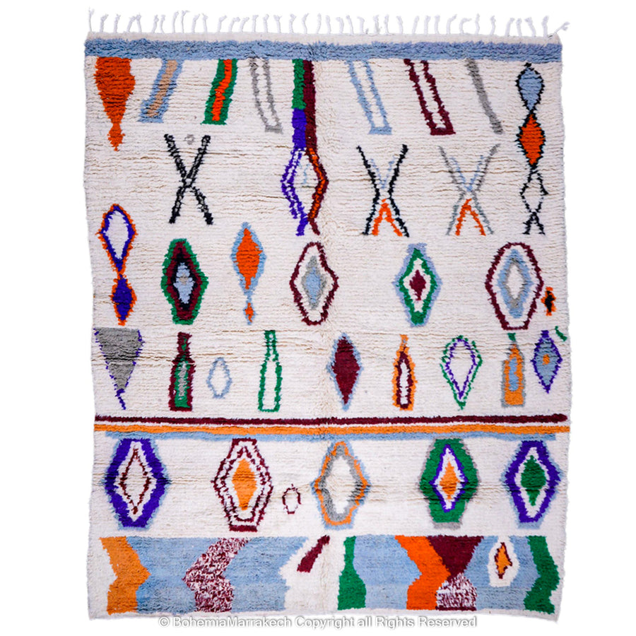 Colorful Moroccan Berber rug with multicolored tribal motifs – handmade wool