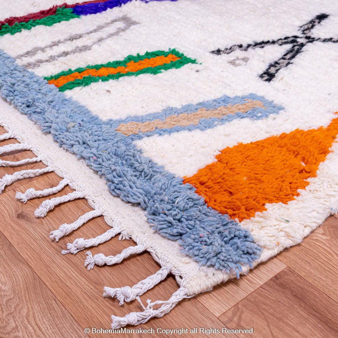 Colorful Moroccan Berber rug with multicolored tribal motifs – handmade wool