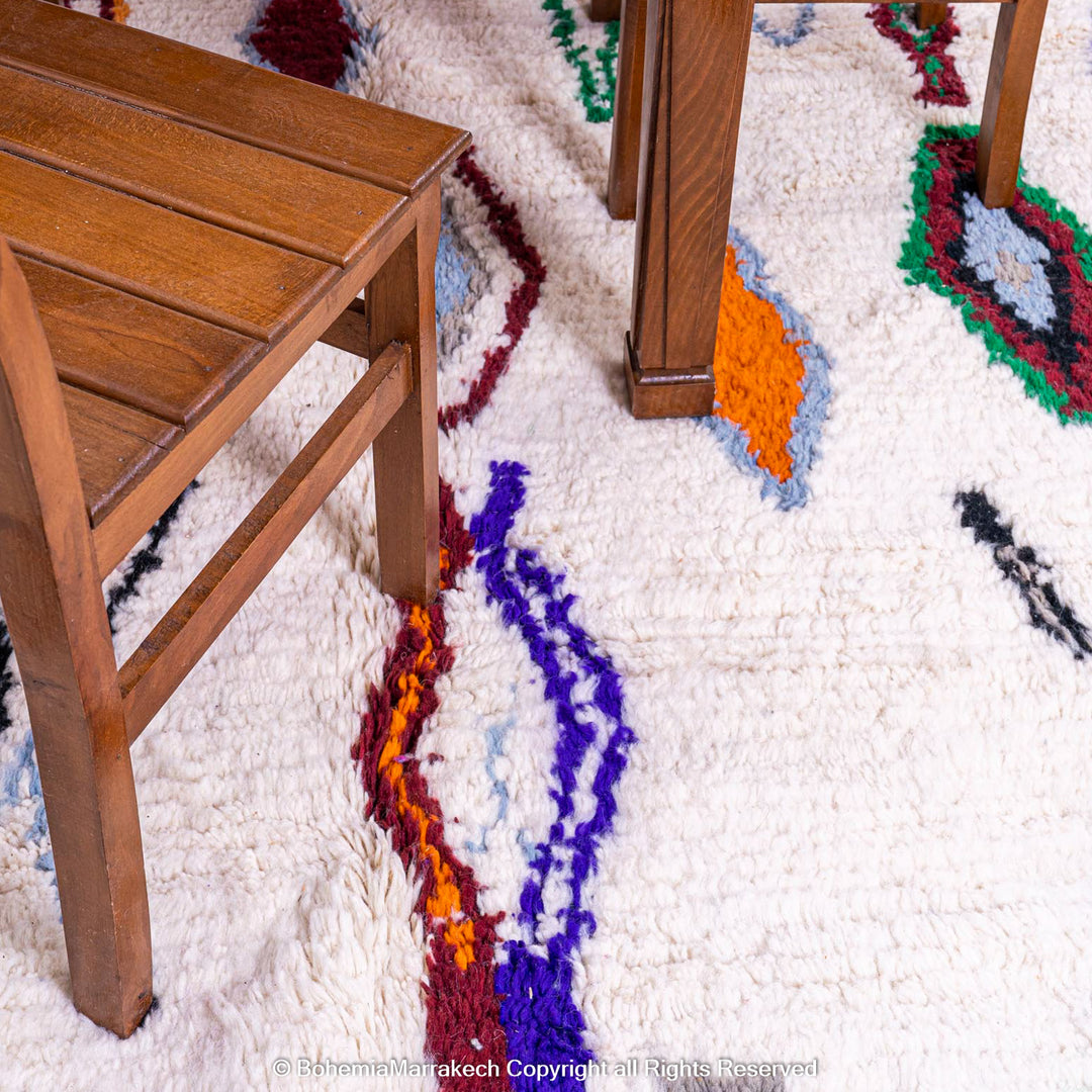 Colorful Moroccan Berber rug with multicolored tribal motifs – handmade wool