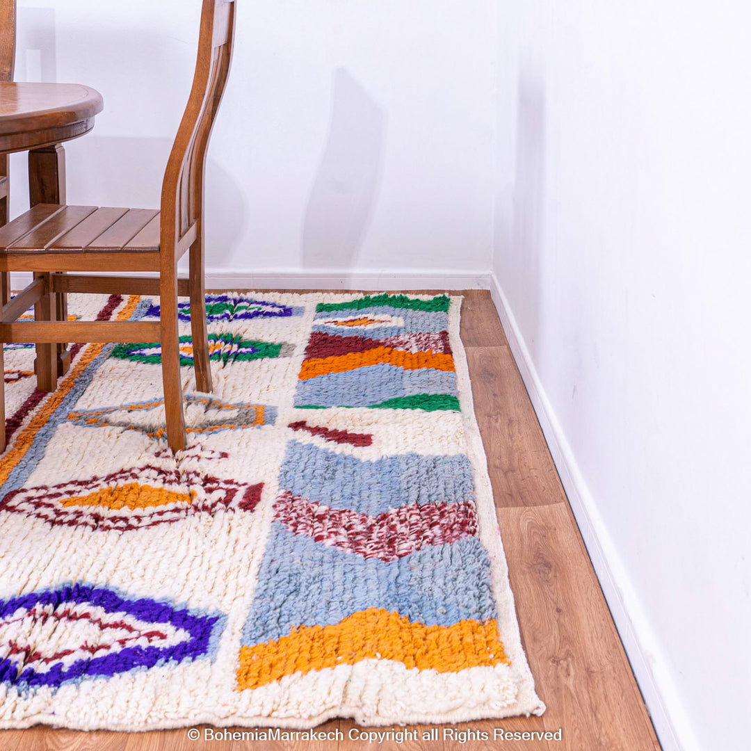 Colorful Moroccan Berber rug with multicolored tribal motifs – handmade wool